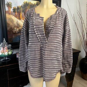 free people nubby cotton blend oversized button front long sleeved Top